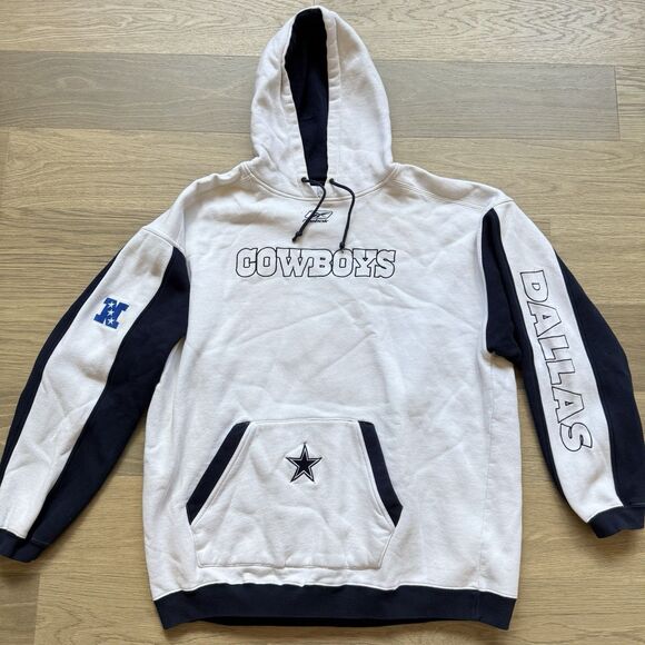 Vintage Reebok Dallas Cowoboys Hoodie Men 2X White Embroidered Pockets Drawstri - Picture 1 of 14